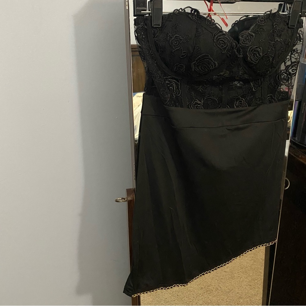 Chain Decor Contrast Lace Bandeau Sleeveless Plain Mini Corset Dress